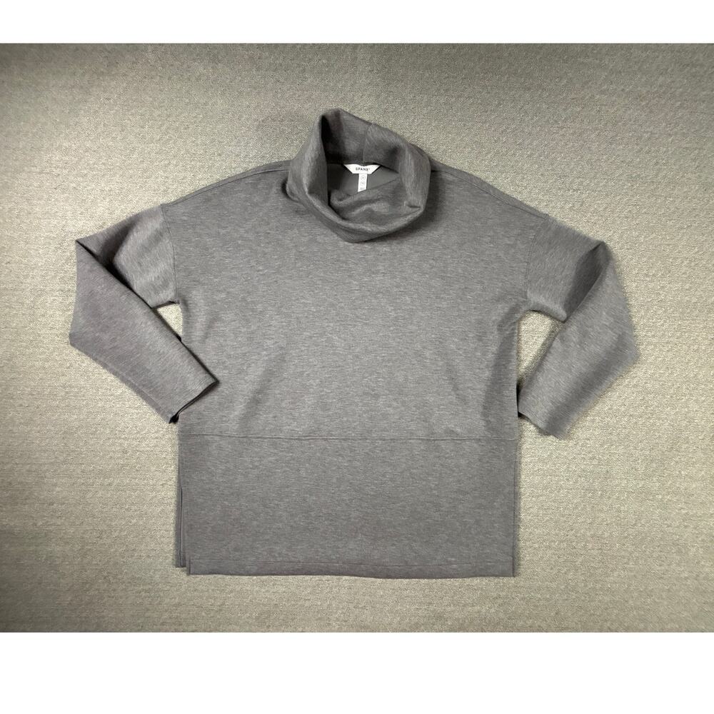 Spanx XL Gray Cowl Neck Sweatshirt Top Soft Split Side Comfort Cozy